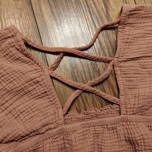 Boho Gauzy Balloon Sleeve Babydoll Top Mauve Pink Embroidered Cottagecore Cotton - Picture 4 of 7